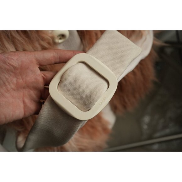 Prada Shaggy Wool Faux Fur Button Front Belted Coat Jacket Peach Size 42S - Picture 4 of 7